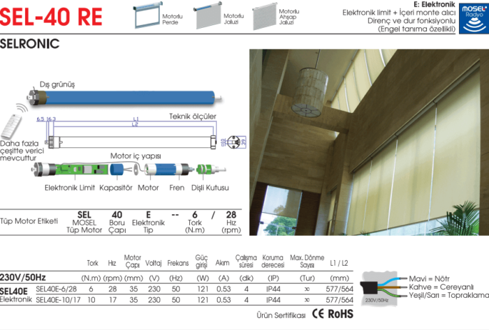 Mosel SEL 40 RE 6NM/10NM Radyo Alıcılı Tüp Motor Teknik Tablo