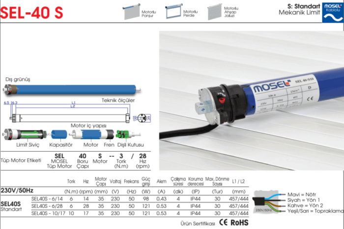 Mosel SEL 40 S Düz Tüp Motor Teknik Tablo